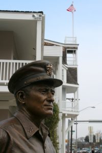 A sculpture of Fleet Admiral Chester W. Nimitz by sculptor Ric Caswell