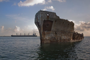 A close-up of the bow of the SS Selma (Creative Commons license attribution: photo courtesy Louis Vest)