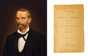 Gov. Fletcher Stockdale and a brochure with one of his speeches (Friends of the Texas Governor's Mansion image)