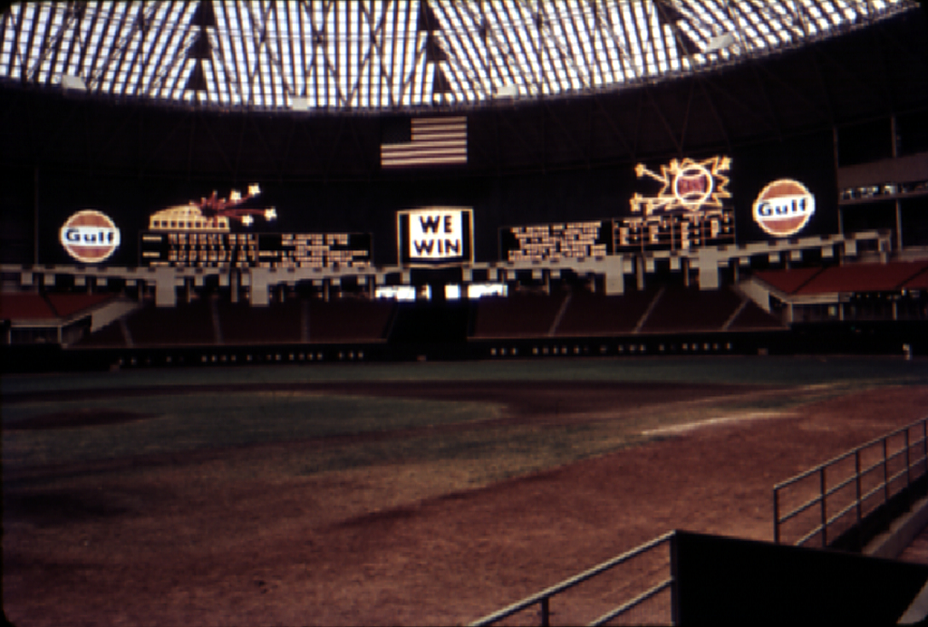 FILE--As the Astrodome scoreboard explodes with fireworks in the